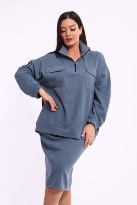 Женский костюм с юбкой 31930 серый